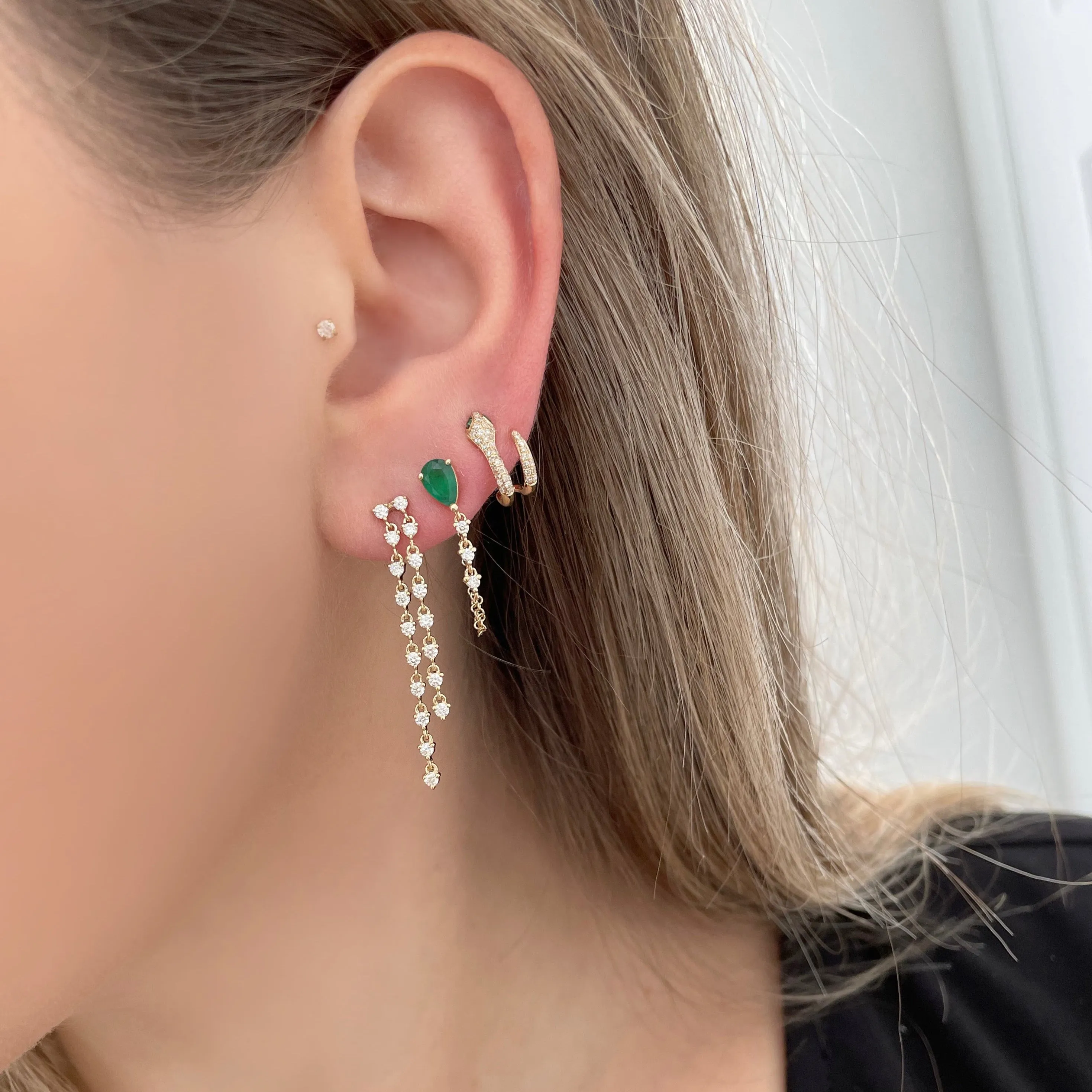 14K GOLD DIAMOND AND EMERALD SADIE SNAKE EARRINGS