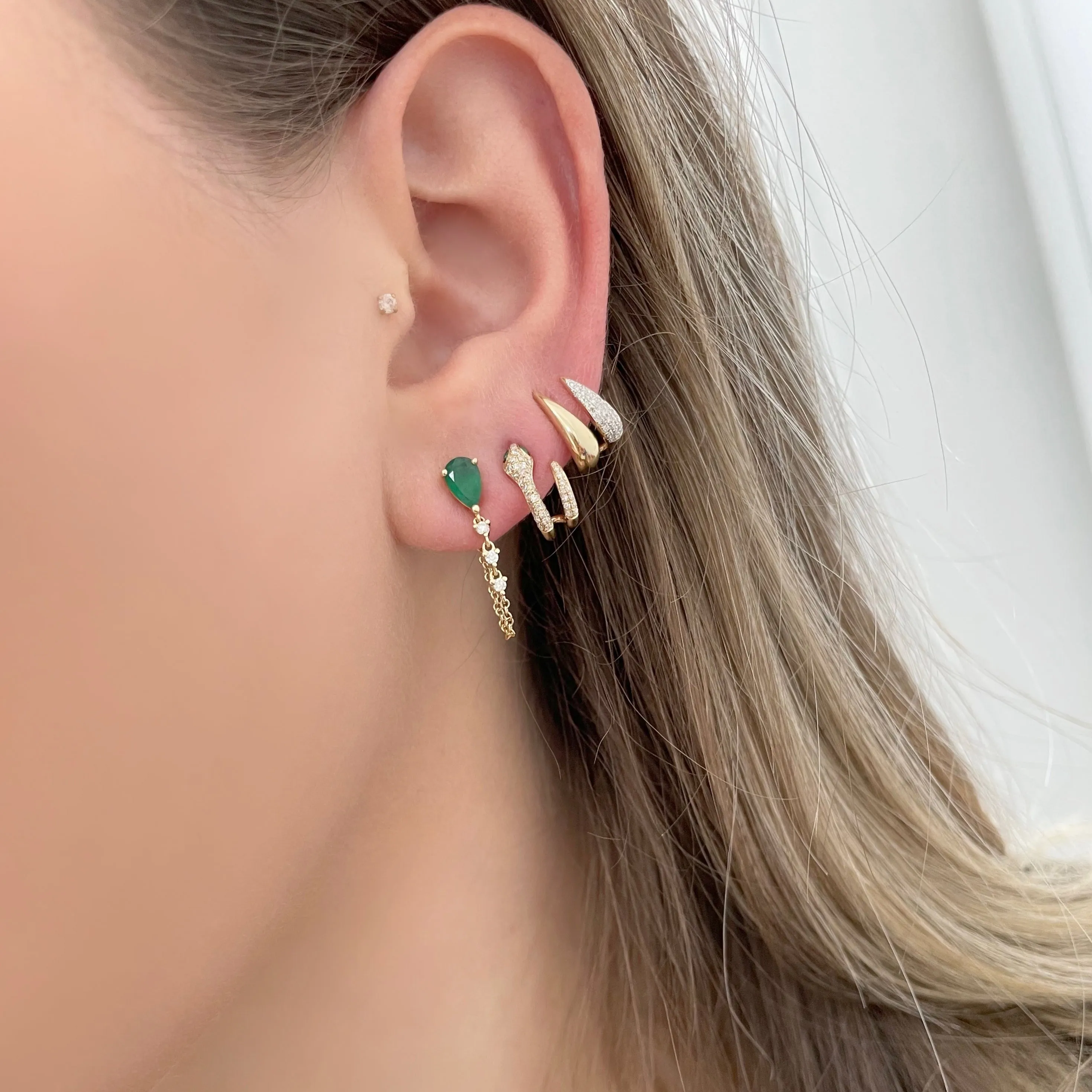 14K GOLD DIAMOND AND EMERALD SADIE SNAKE EARRINGS