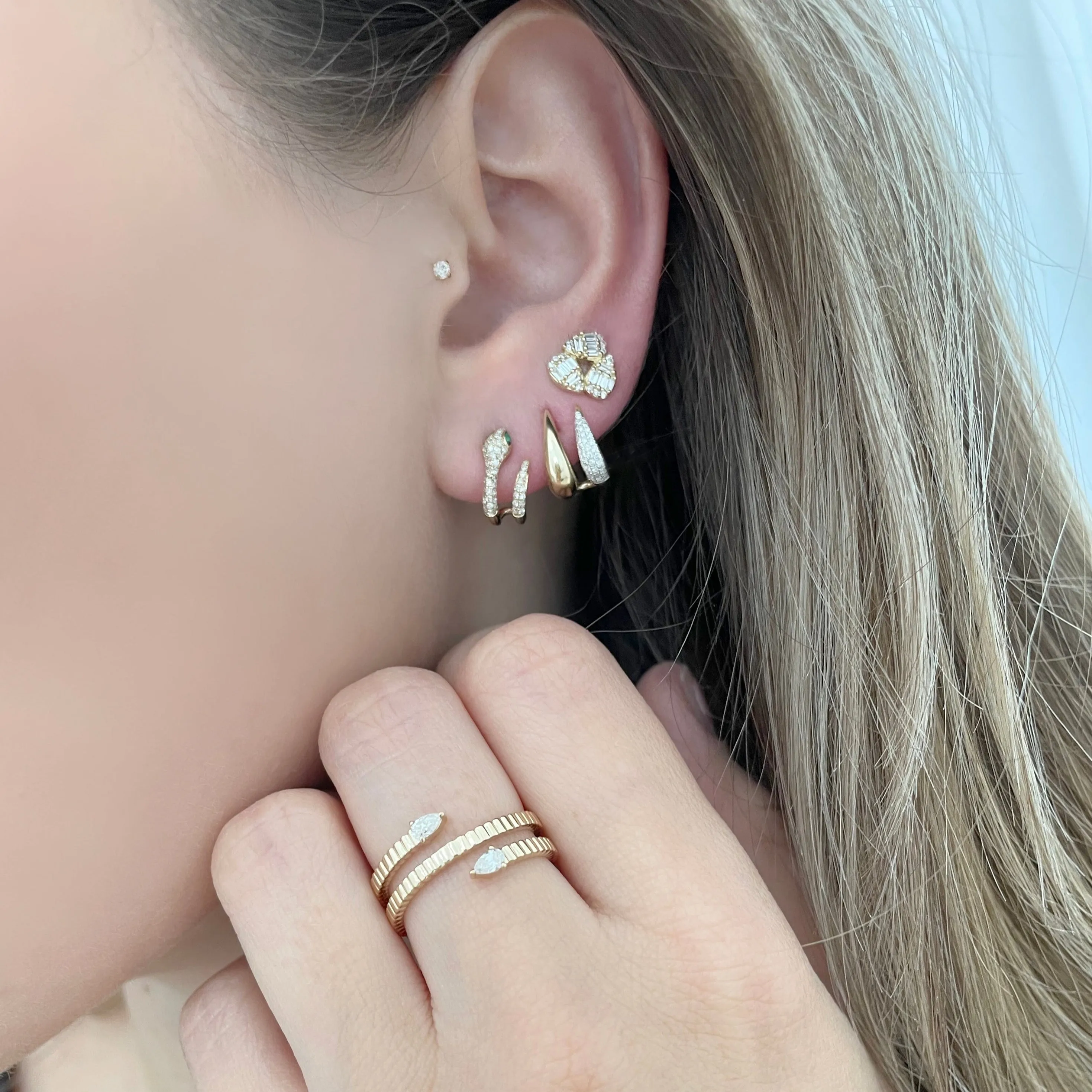 14K GOLD DIAMOND AND EMERALD SADIE SNAKE EARRINGS