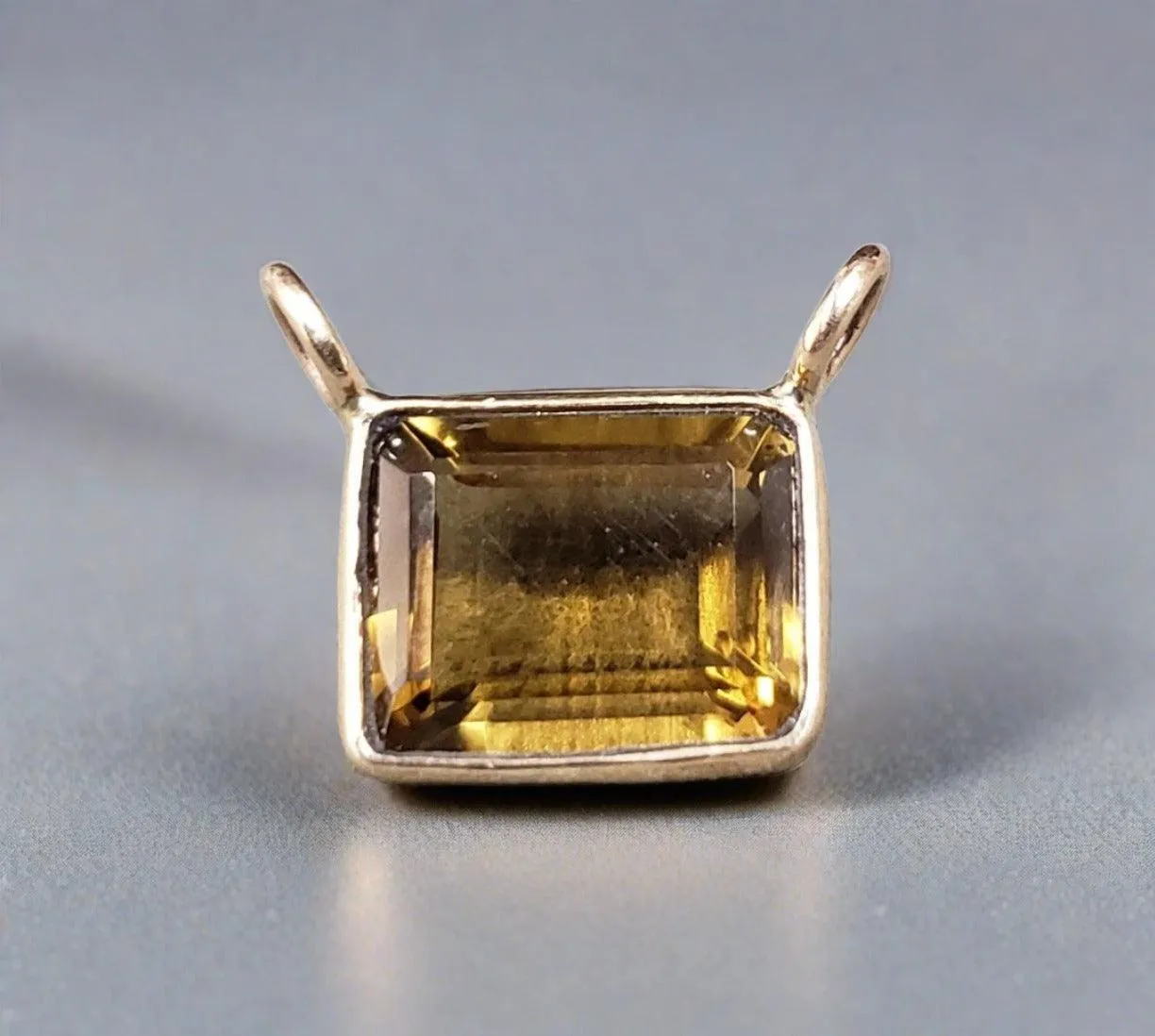 14k Gold Honey Quartz Charm Pendant