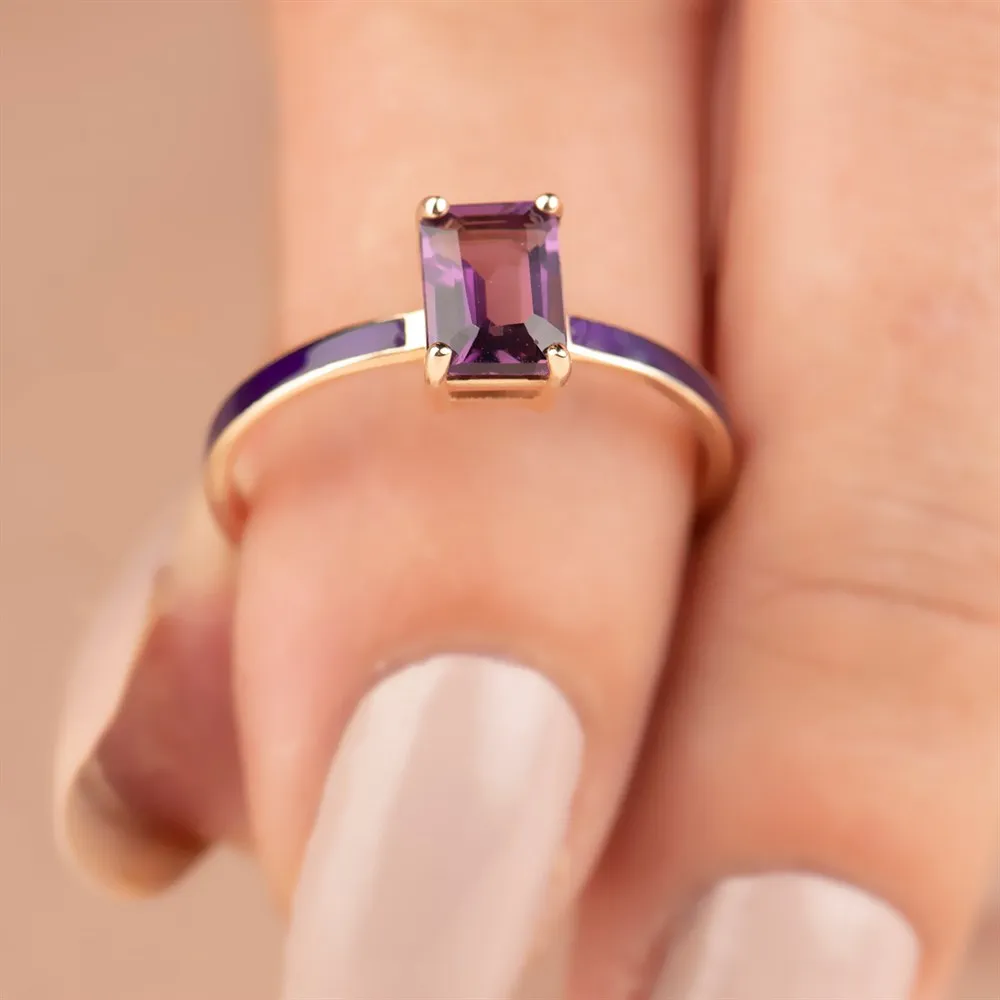 14K Solid Gold Reve Ring with Purple Octagon