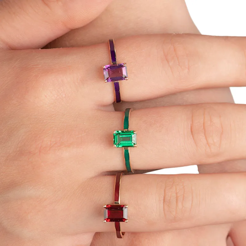 14K Solid Gold Reve Ring with Purple Octagon