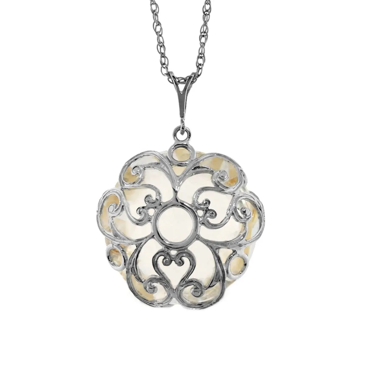 14K Solid White Gold Necklace Round White Topaz Certified