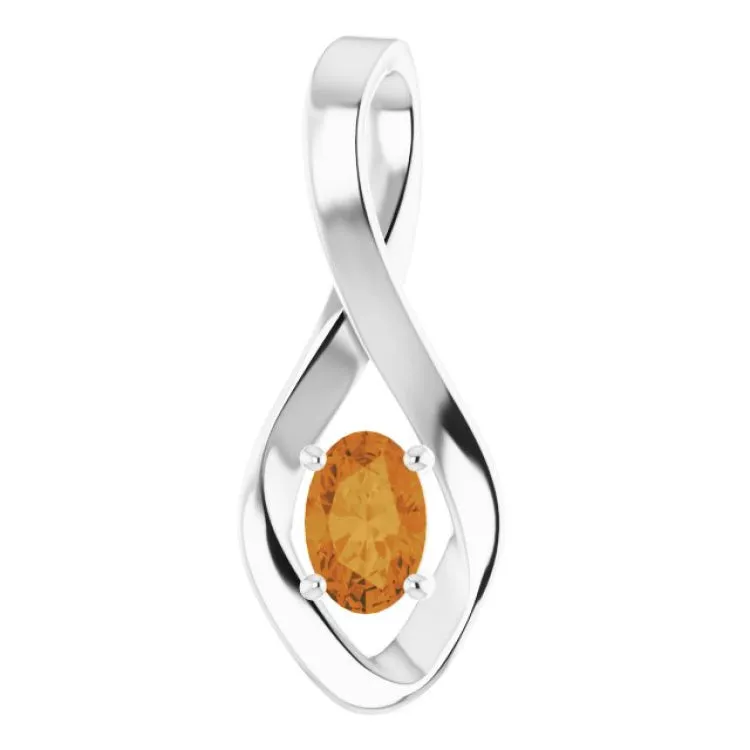 14K White 6x4 mm Oval Natural Citrine Pendant