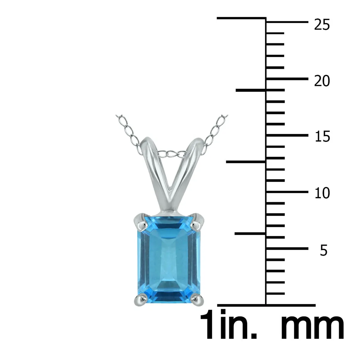 14K White Gold 8X6Mm Emerald Shaped Blue Topaz Pendant