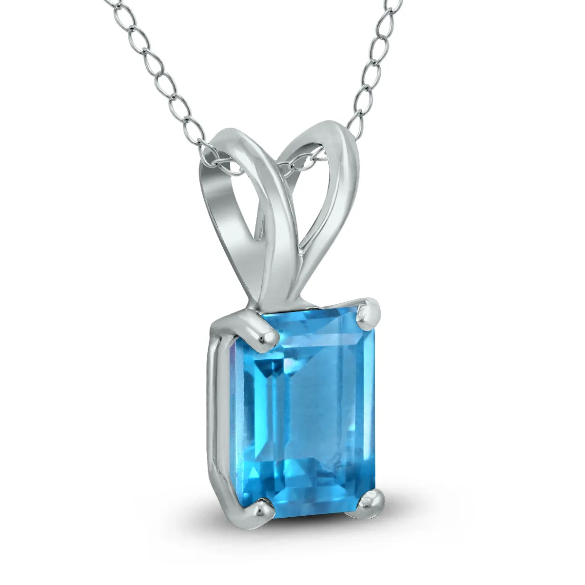 14K White Gold 8X6Mm Emerald Shaped Blue Topaz Pendant