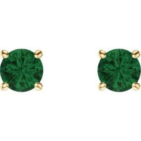 14K Yellow 5 mm Natural Emerald Stud Earrings
