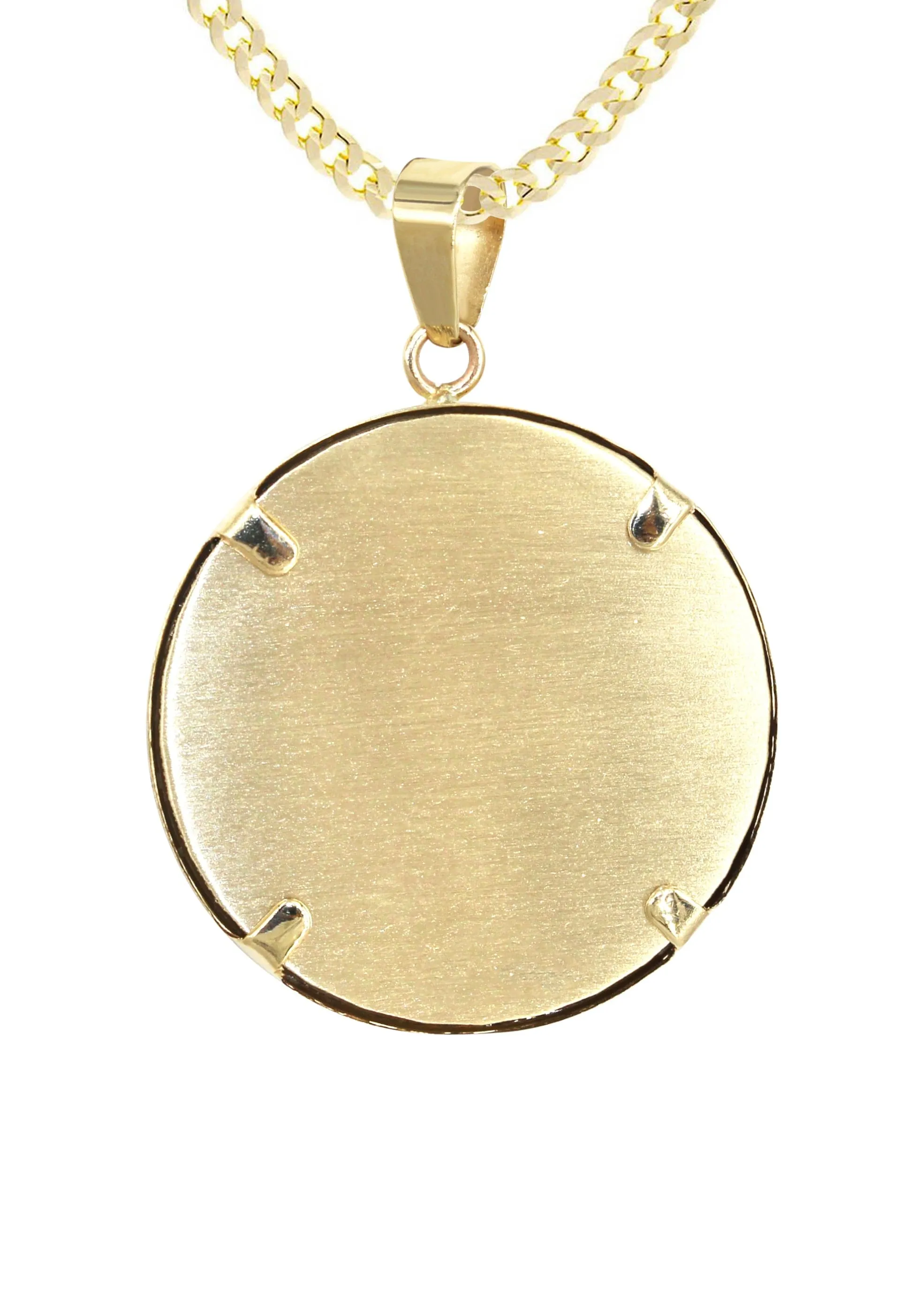 14K Yellow Gold Round Picture Pendant Necklace | Appx. 1 Inch