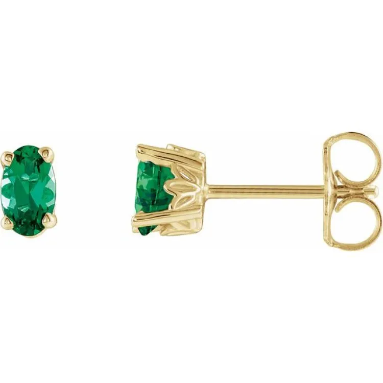 14K Yellow Natural Emerald Earrings