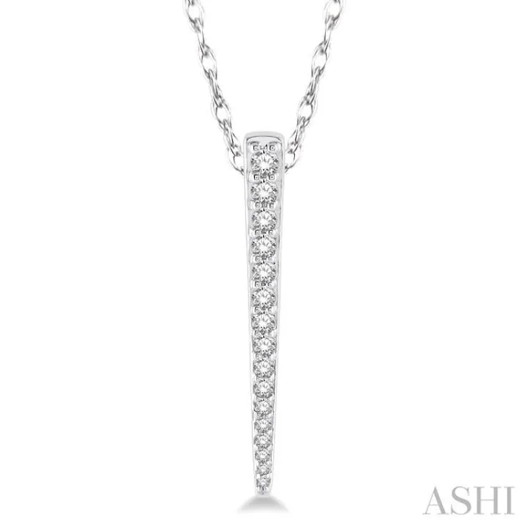 1/5 Ctw Spiked Vertical Bar Round Cut Diamond Pendant With Link Chain in 14K White Gold