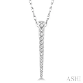 1/5 Ctw Spiked Vertical Bar Round Cut Diamond Pendant With Link Chain in 14K White Gold