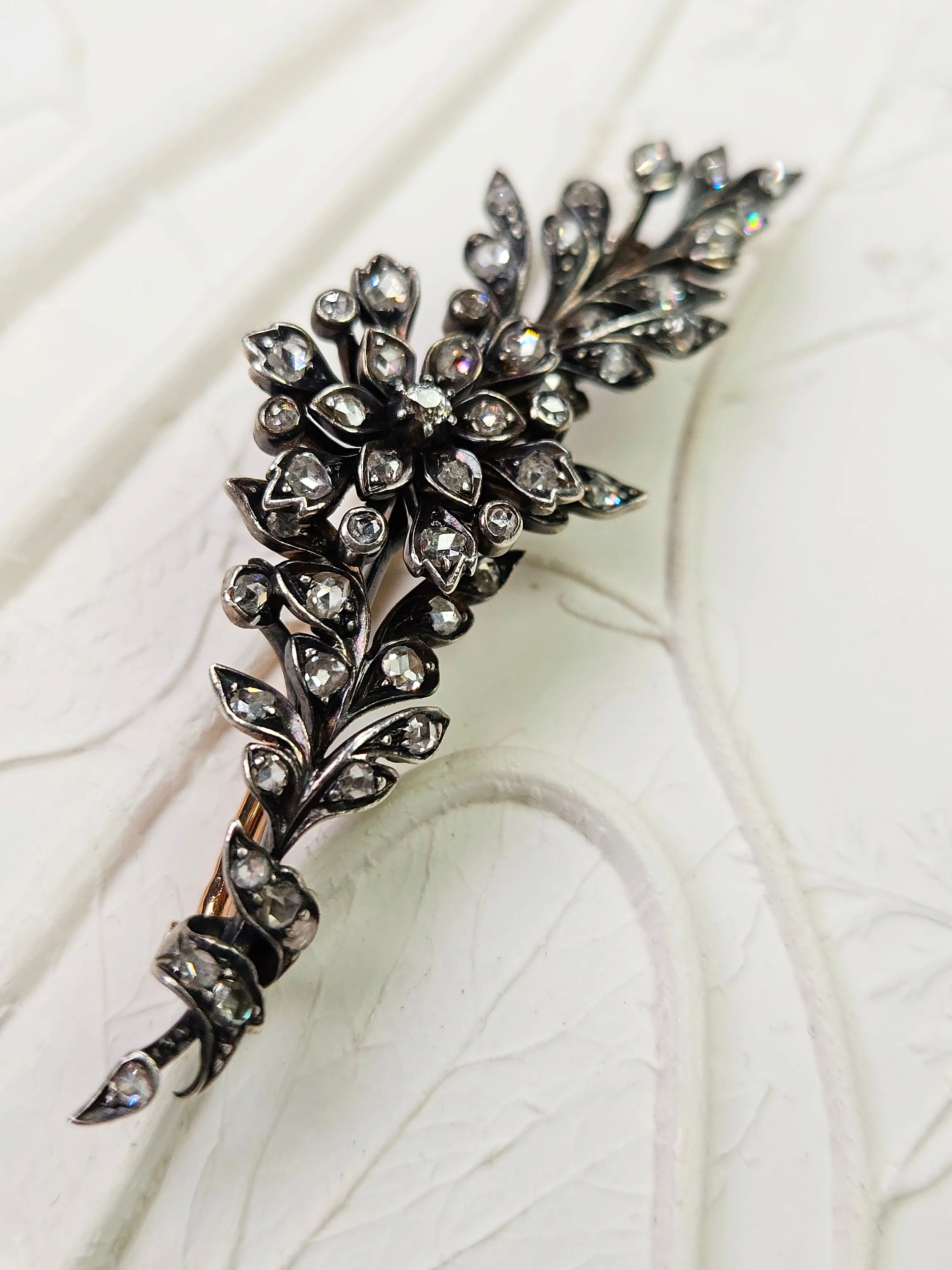 18K Yellow Gold & Silver - Antique Diamond Flower Bouquet Brooch | Indulgems | Designs in Real Gold