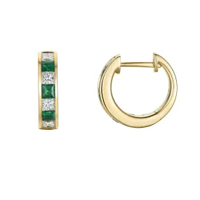 18K Yellow Gold Emerald & Diamond Huggies