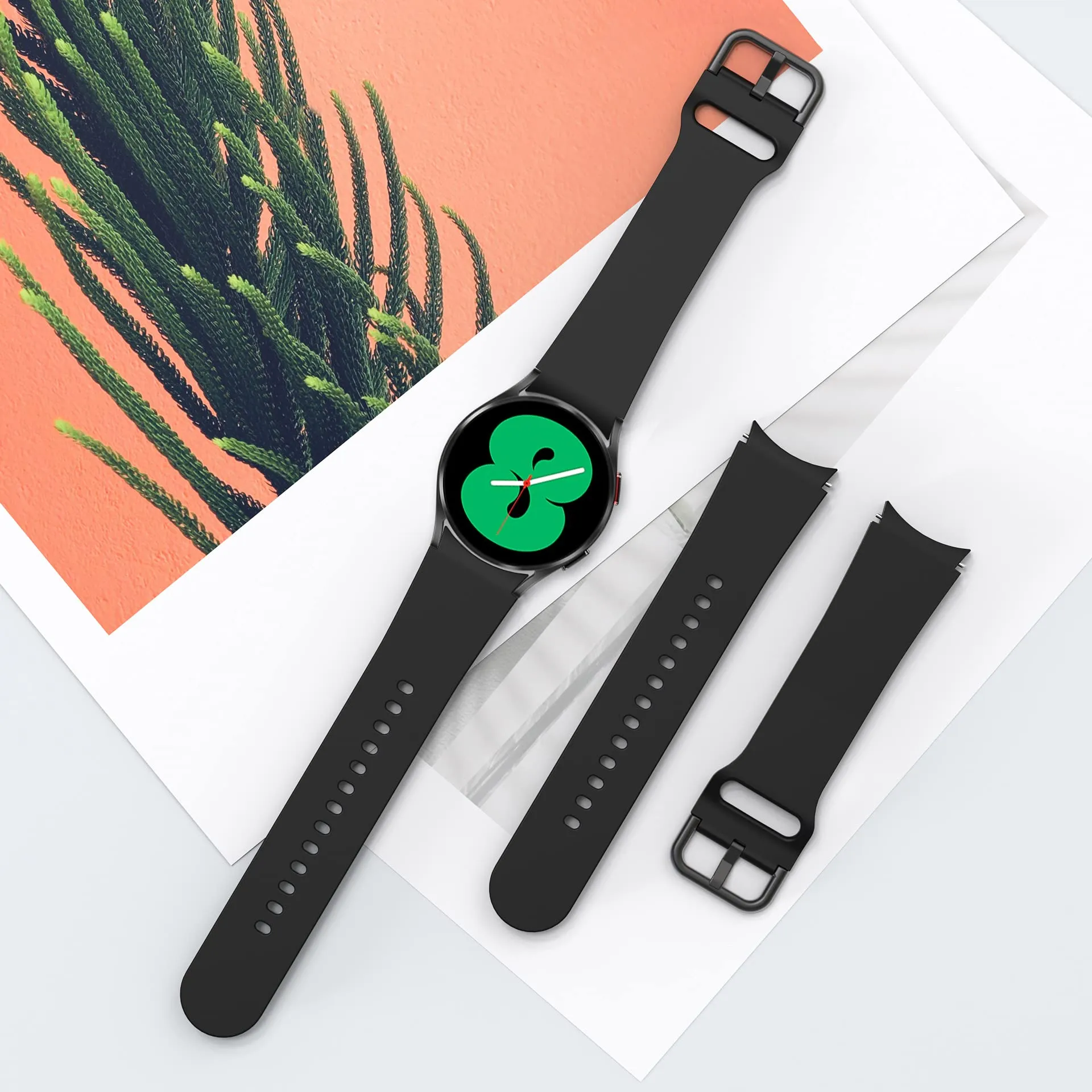 20mm Samsung Galaxy Watch 4 | NO GAP Silicone Watch Band Strap  | Black