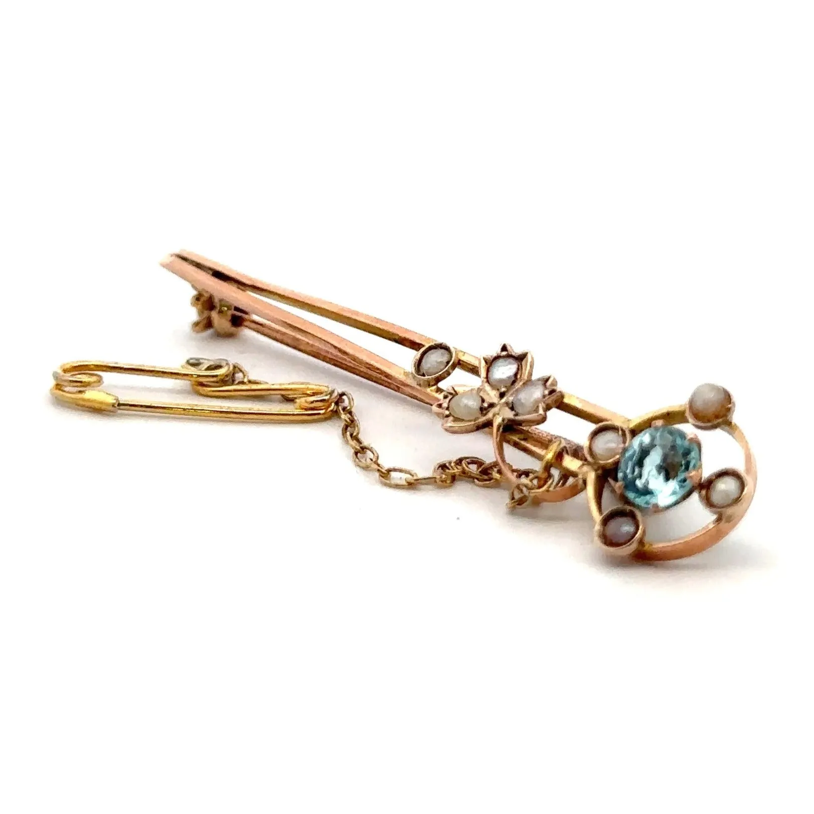 9ct Yellow Gold Topaz and Pearl Brooch