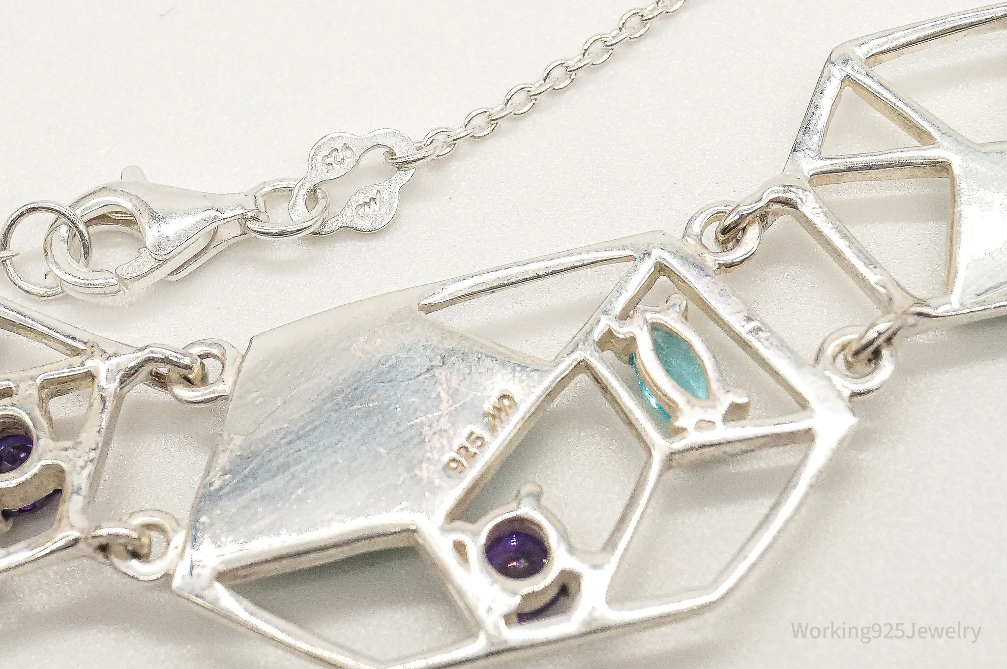 Amethyst Blue Topaz Turquoise Modernist Sterling Silver Necklace