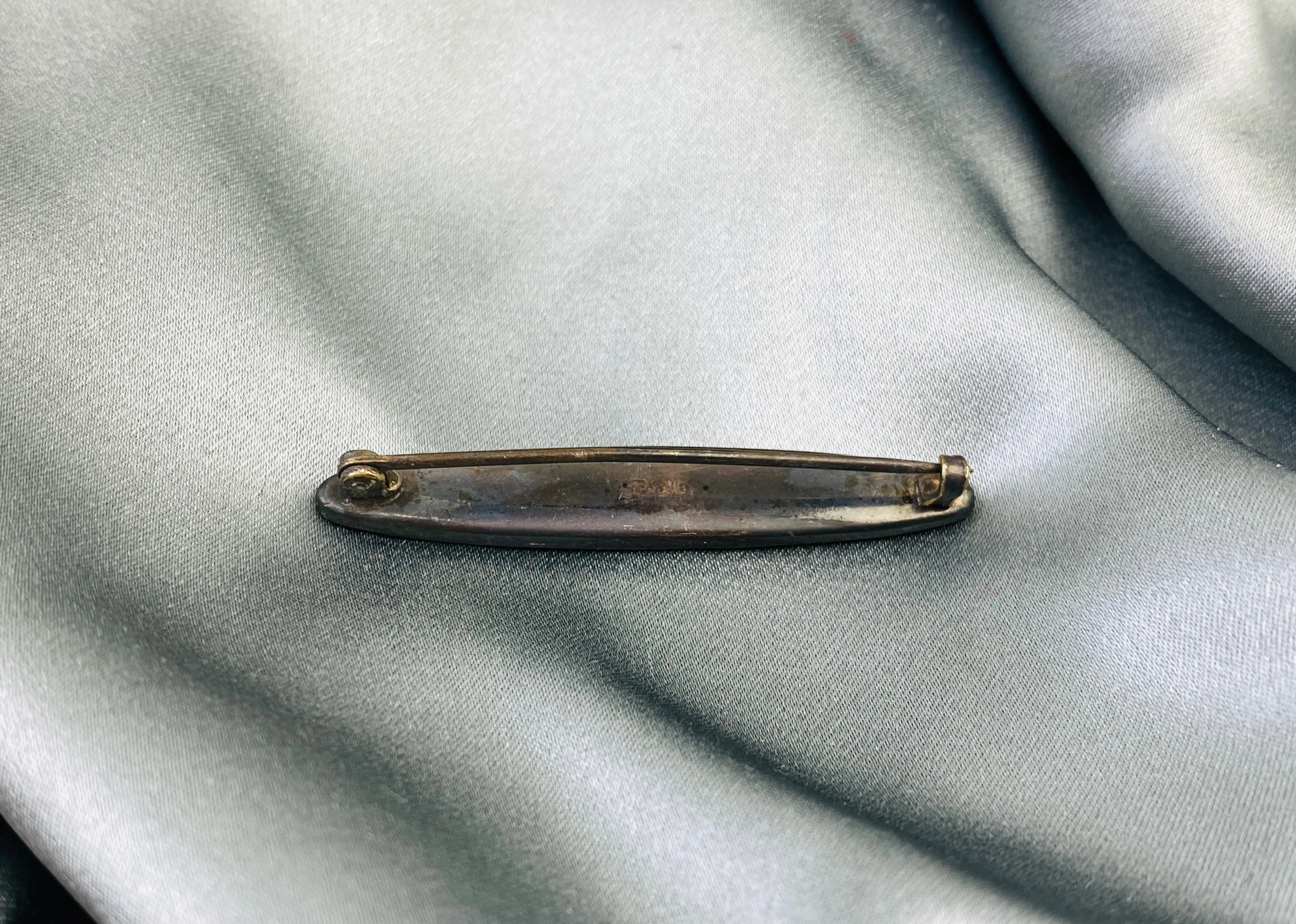 Antique 1910s Oblong Abalone Shell Silver Brooch Pin