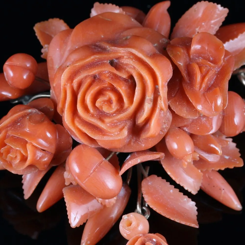 Antique Georgian Coral Flower Brooch Circa 1800