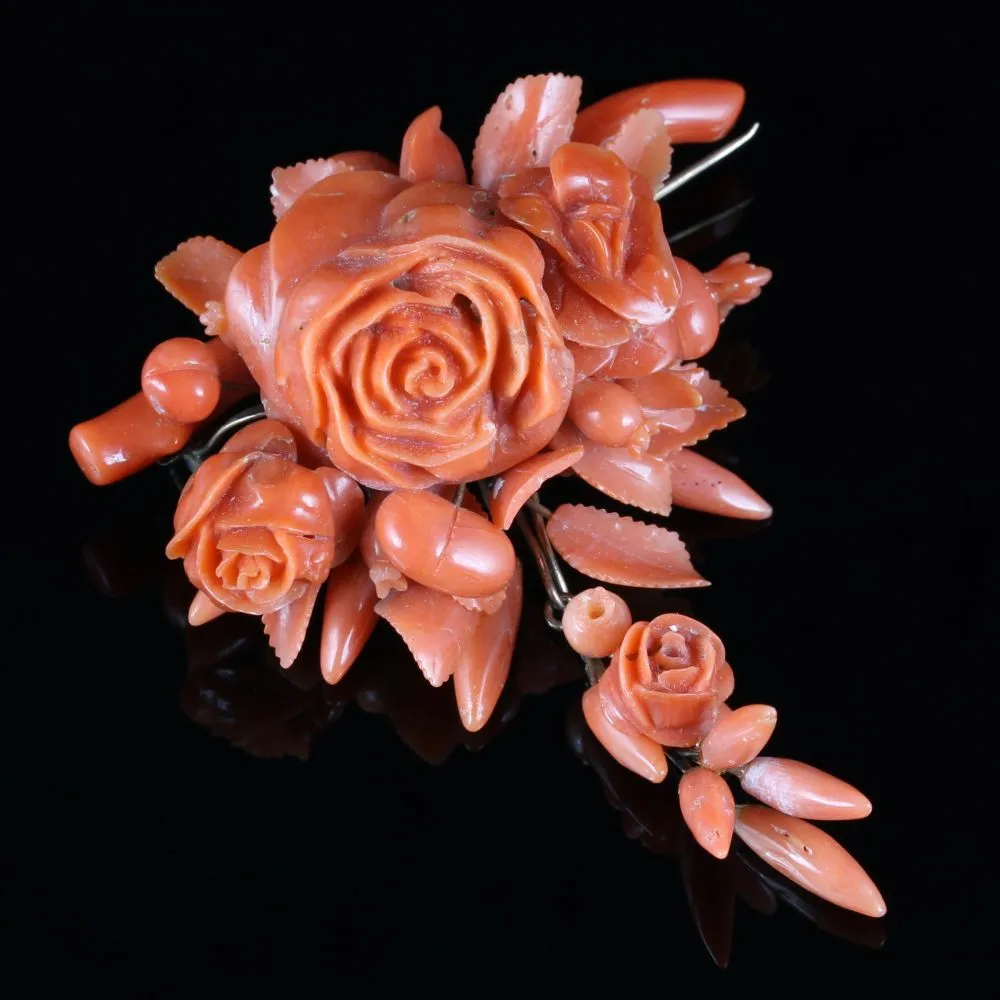 Antique Georgian Coral Flower Brooch Circa 1800