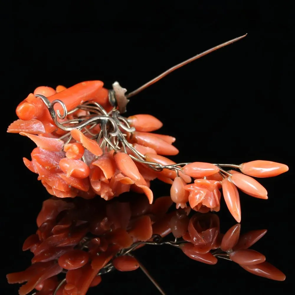 Antique Georgian Coral Flower Brooch Circa 1800