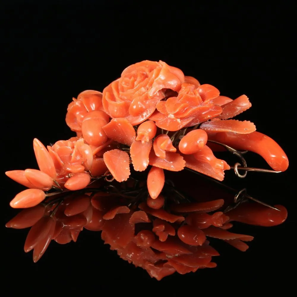 Antique Georgian Coral Flower Brooch Circa 1800