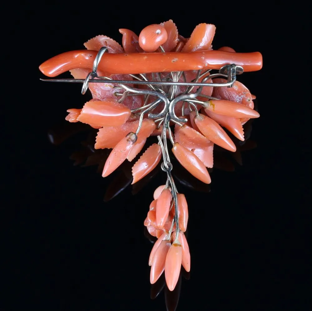Antique Georgian Coral Flower Brooch Circa 1800