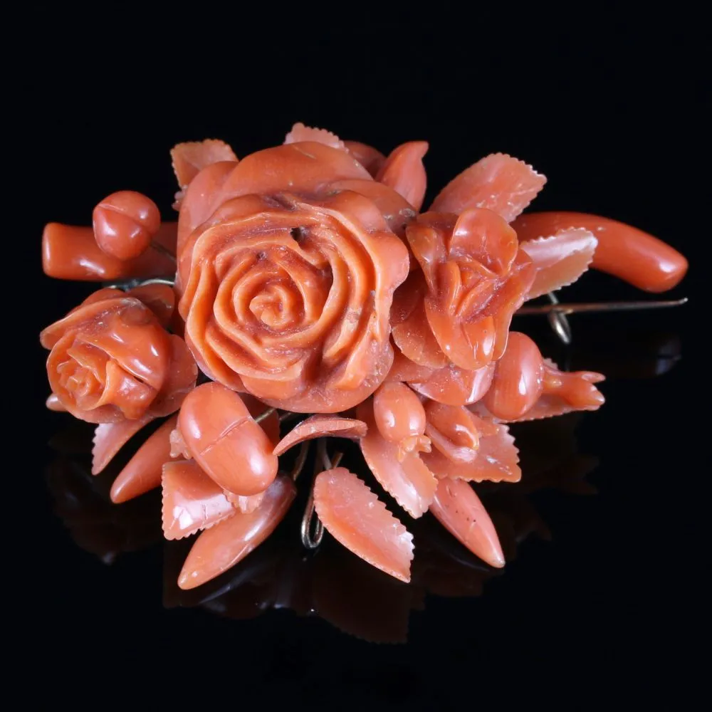 Antique Georgian Coral Flower Brooch Circa 1800