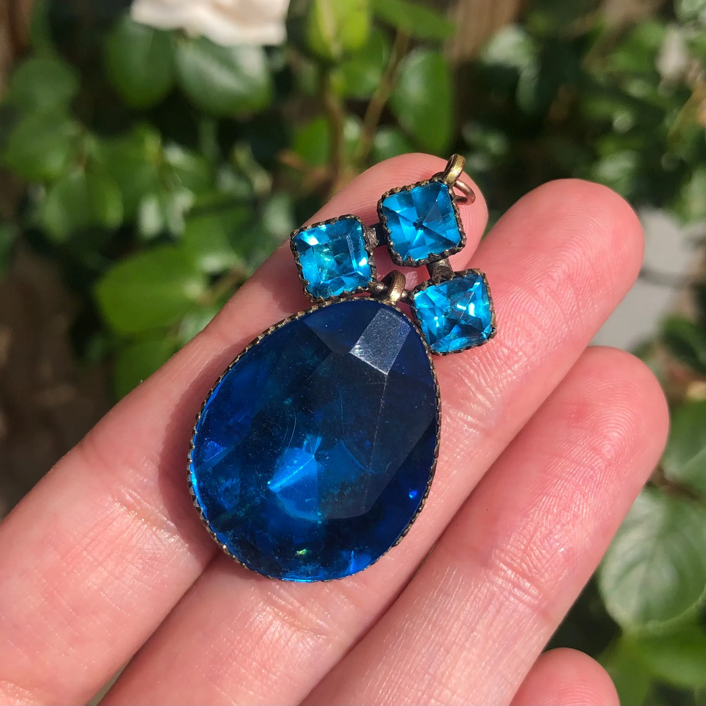 Antique Georgian Queen Anne Teal Blue Paste Pendant