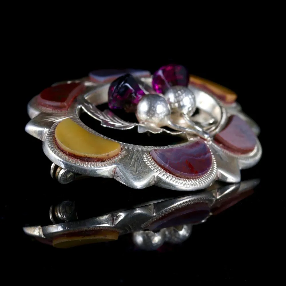 Antique Victorian Agate Scottish Thistle Brooch Circa 1860