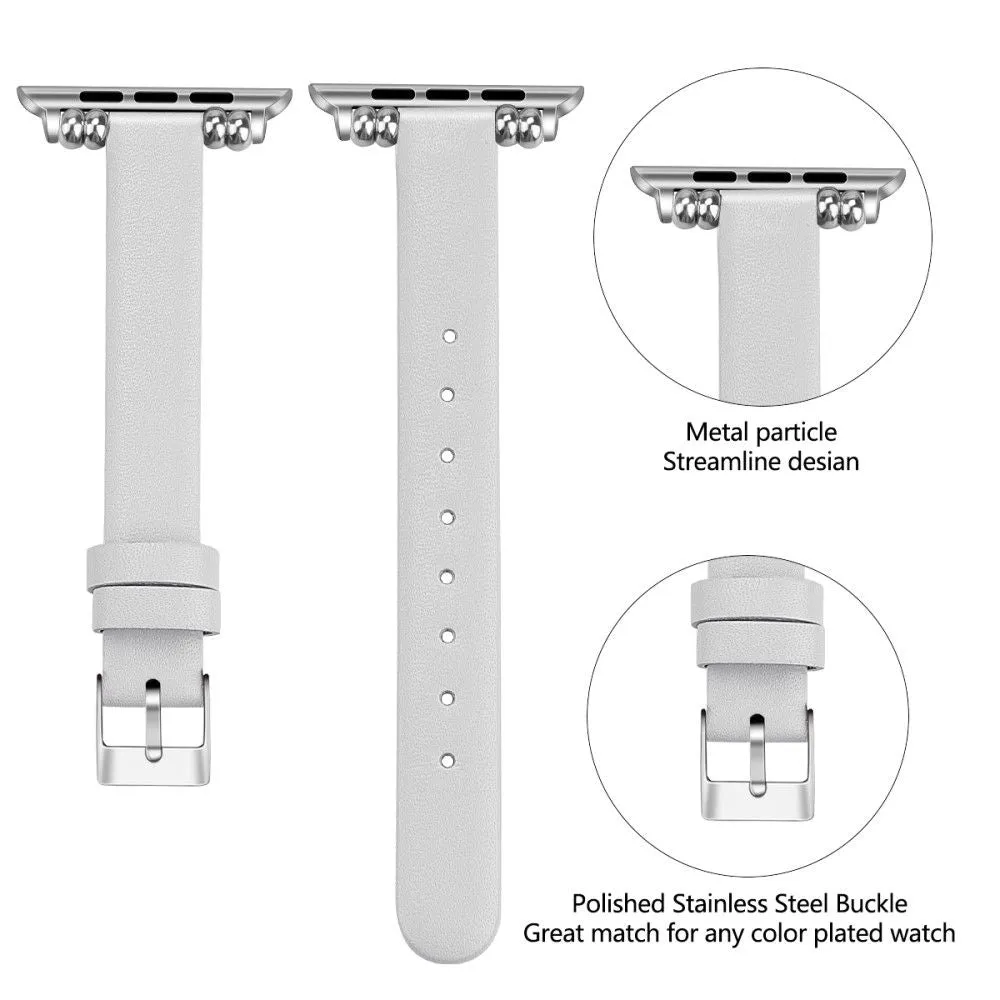 Apple Watch (45mm) simple genuine leather watch strap - White / Size: L
