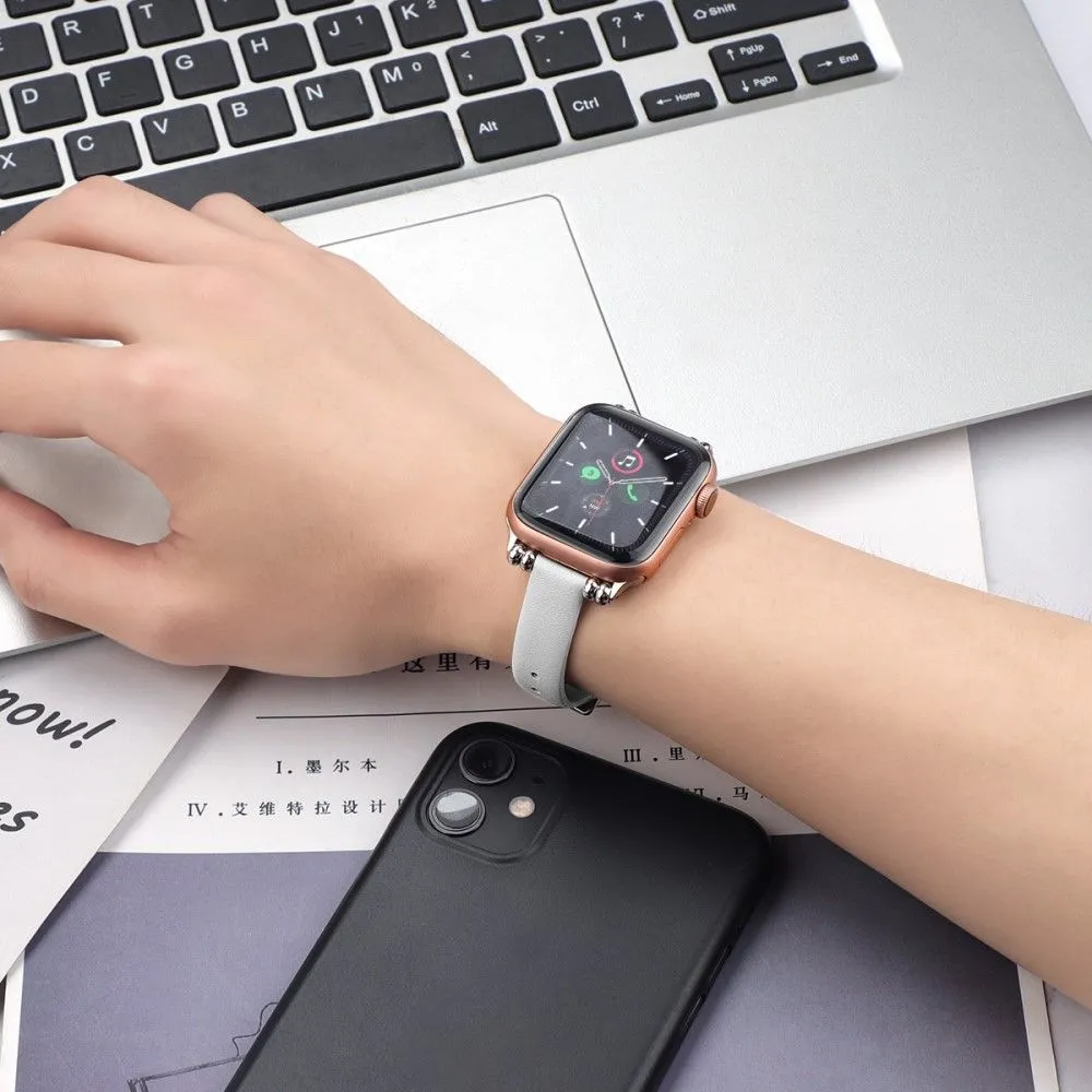 Apple Watch (45mm) simple genuine leather watch strap - White / Size: L