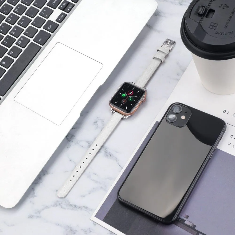 Apple Watch (45mm) simple genuine leather watch strap - White / Size: L