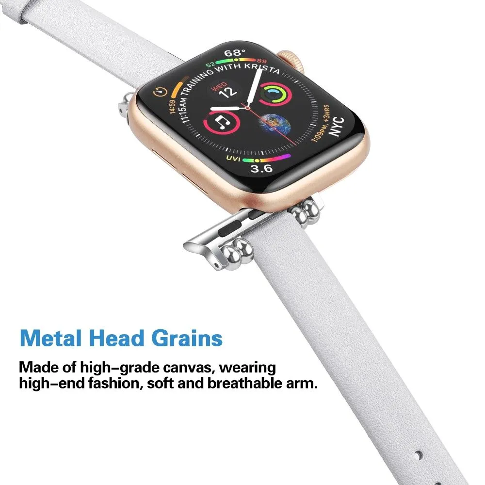 Apple Watch (45mm) simple genuine leather watch strap - White / Size: L