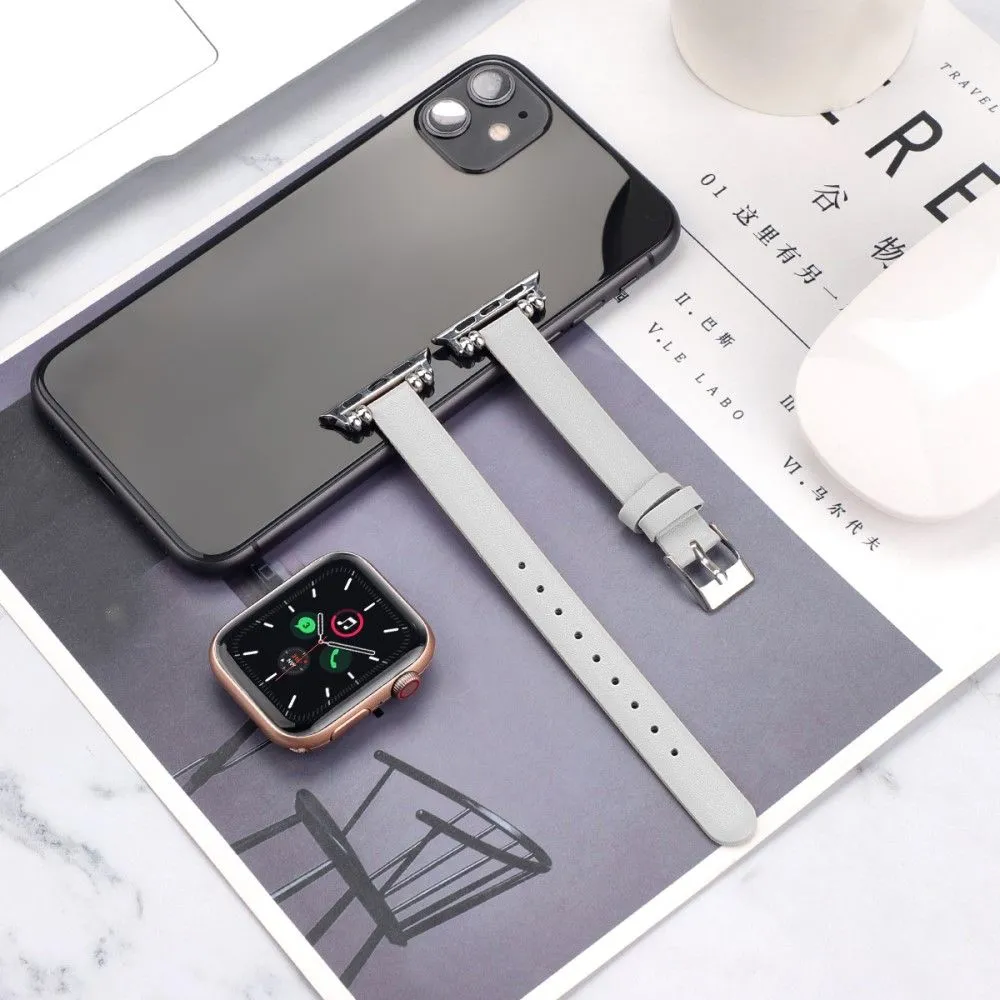 Apple Watch (45mm) simple genuine leather watch strap - White / Size: L