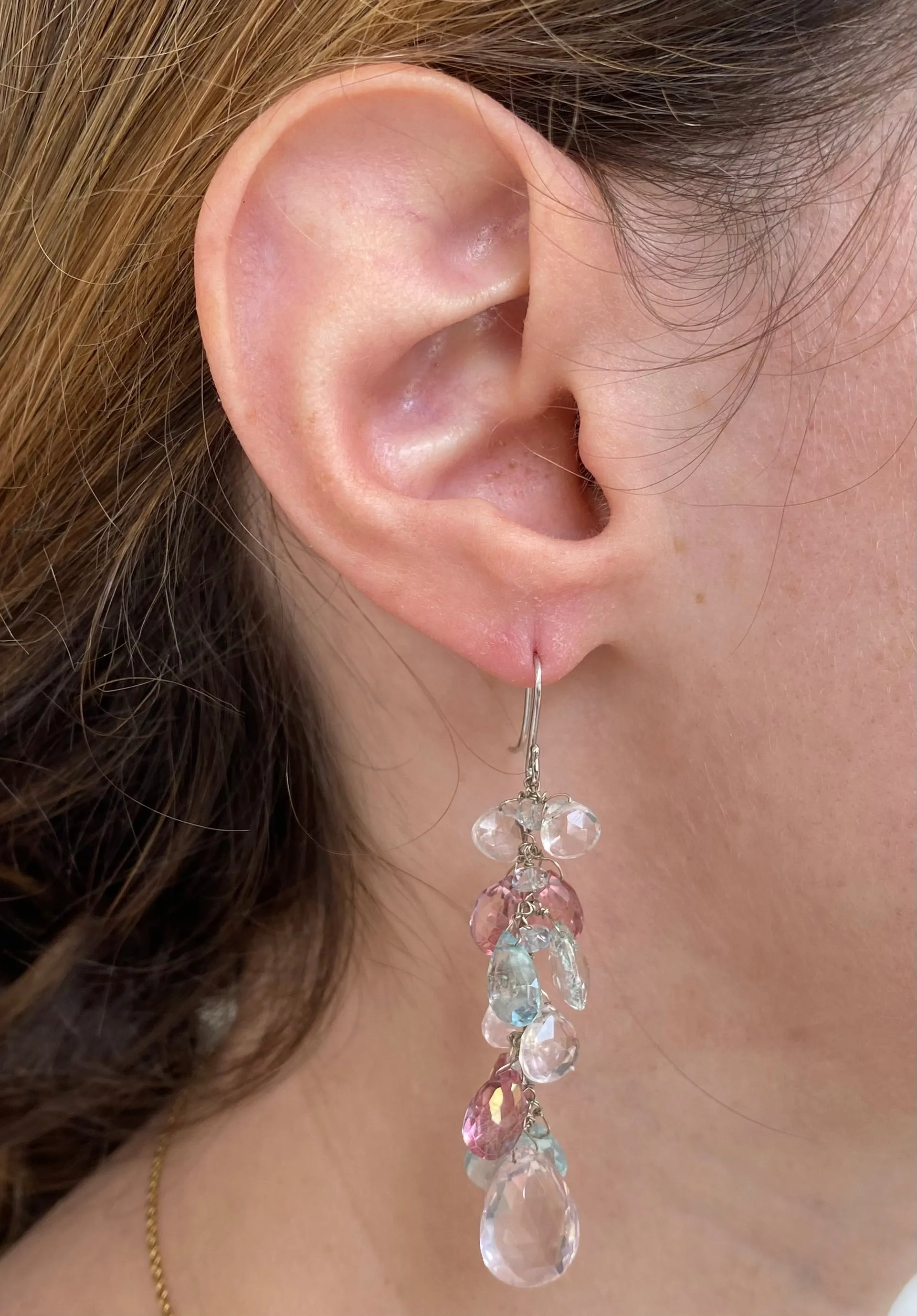Aquamarine & Rose Quartz Drop Earrings