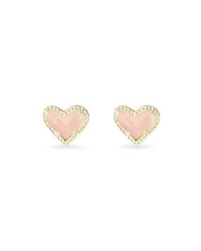 Ari Heart Gold Stud Earrings in Rose Quartz