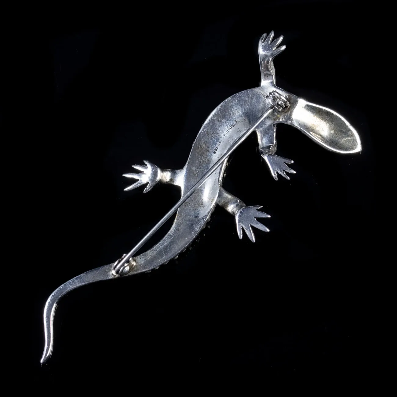 Art Deco Marcasite Salamander Brooch Sterling Silver Circa 1930