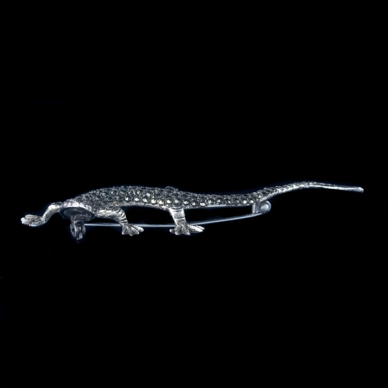 Art Deco Marcasite Salamander Brooch Sterling Silver Circa 1930