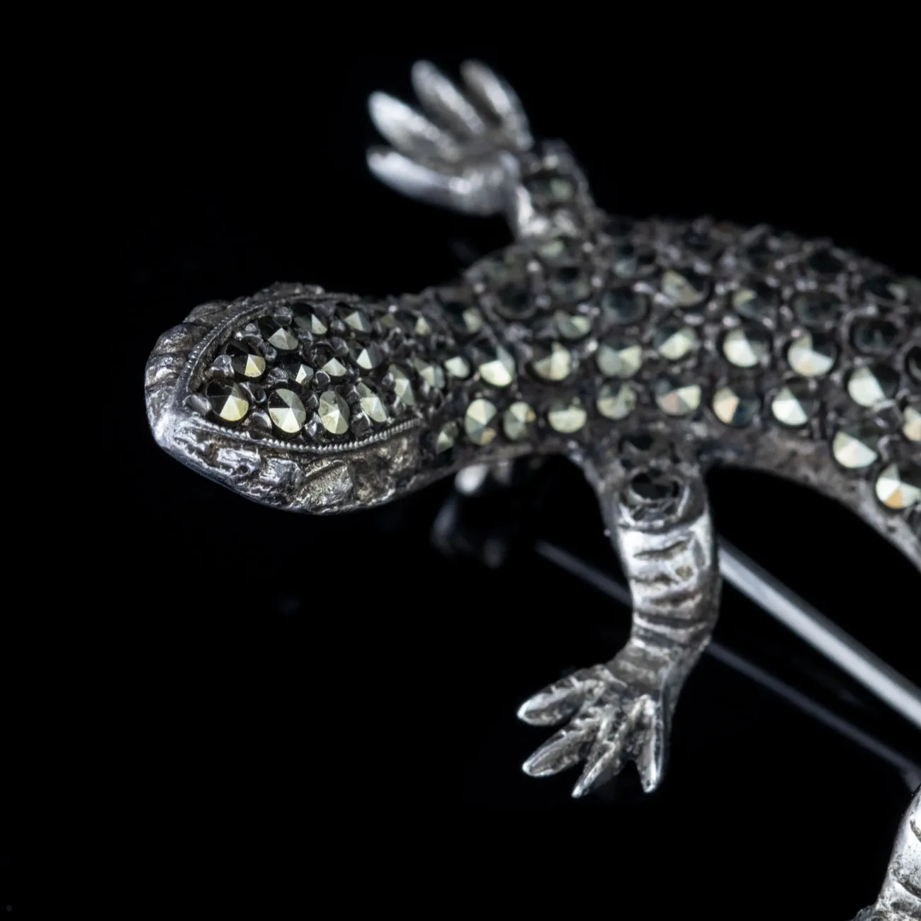 Art Deco Marcasite Salamander Brooch Sterling Silver Circa 1930