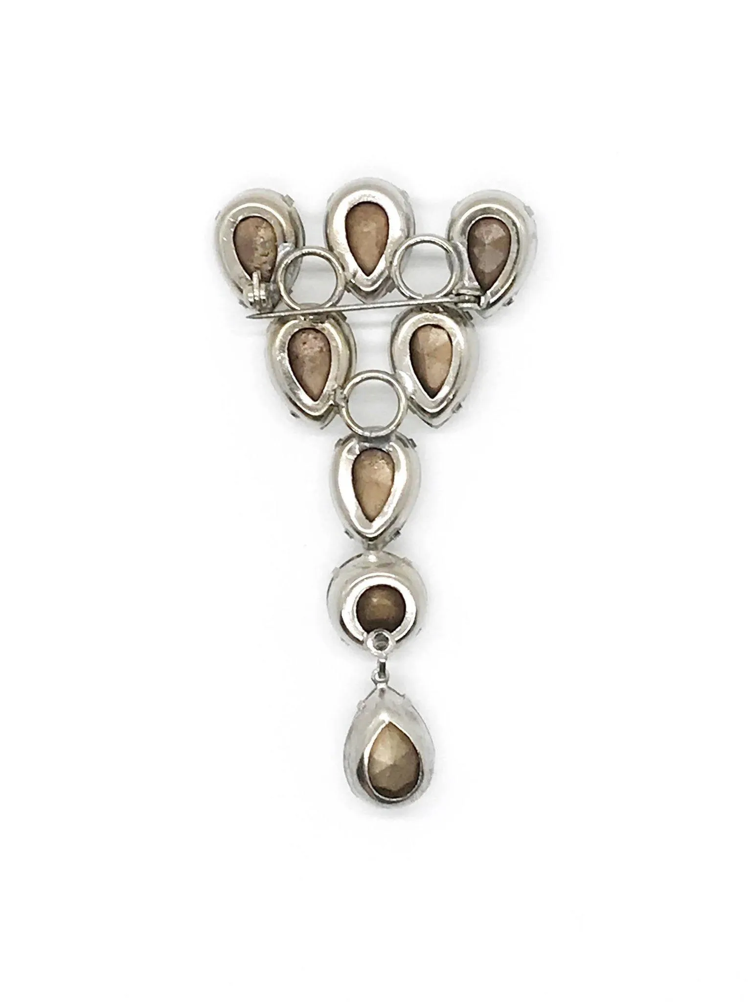 Bold 1980s Vintage Brooch with Huge Pear Shaped Rhinestones