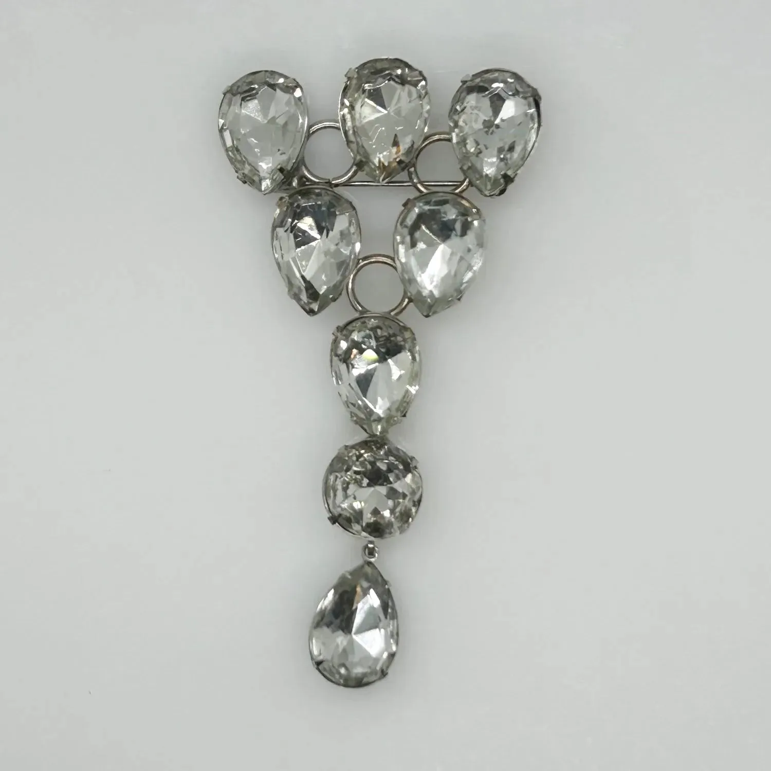 Bold 1980s Vintage Brooch with Huge Pear Shaped Rhinestones
