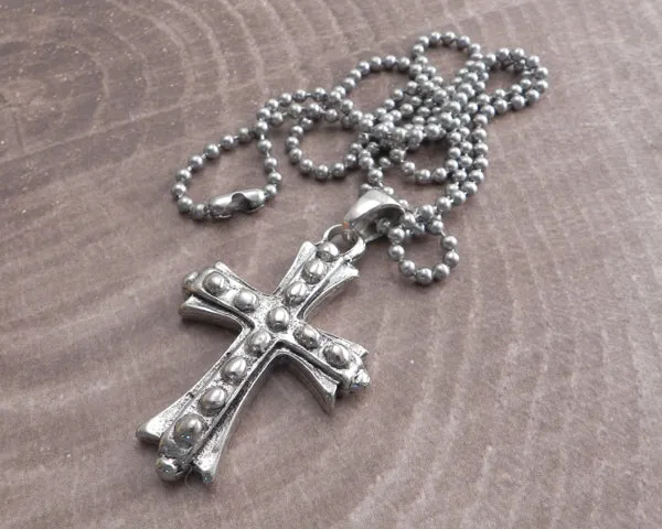 Bolt Cross on Stainless Steel 30" Shot Bead Ball Chain