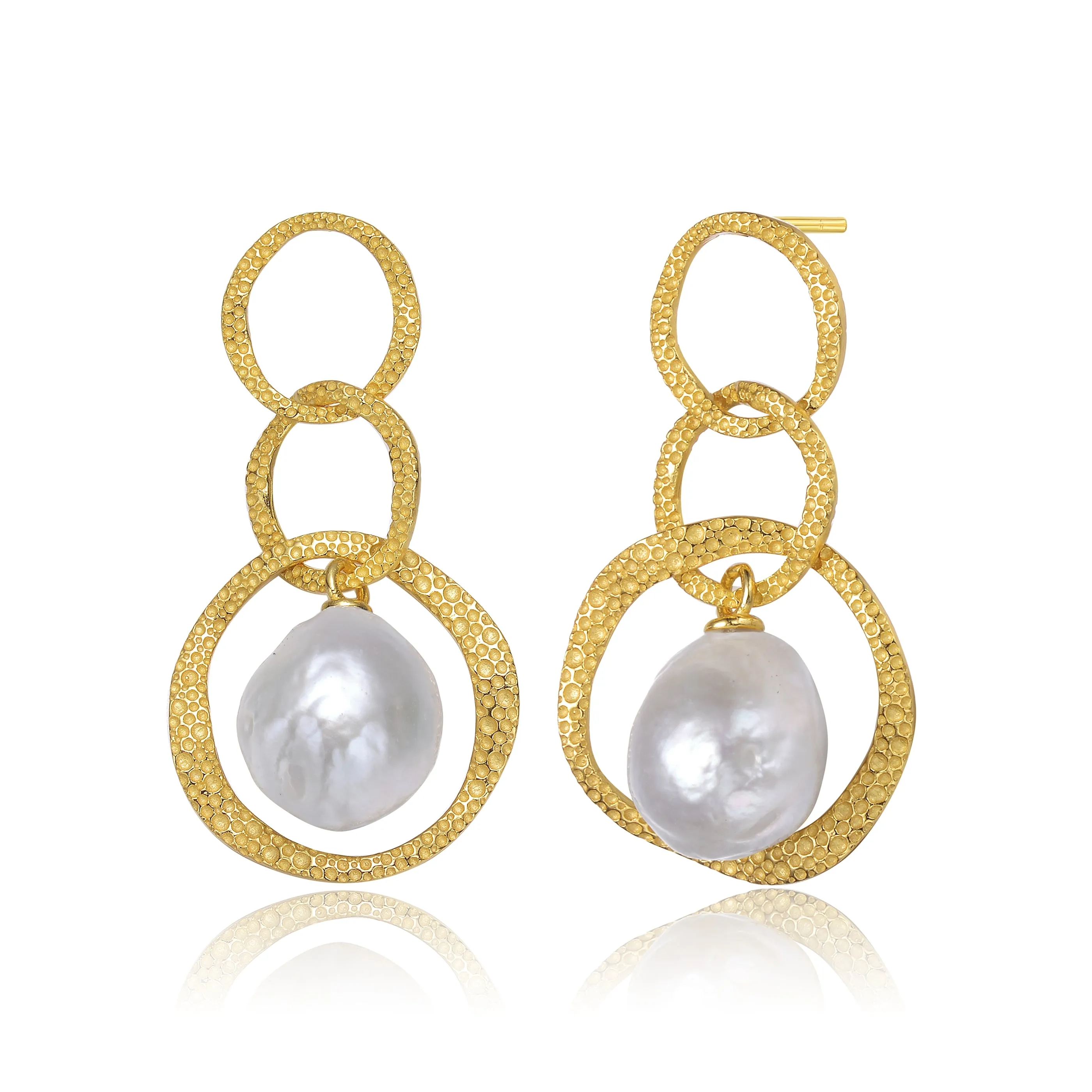 Brigitte Boho Golden Triple Circle Pearl Earring