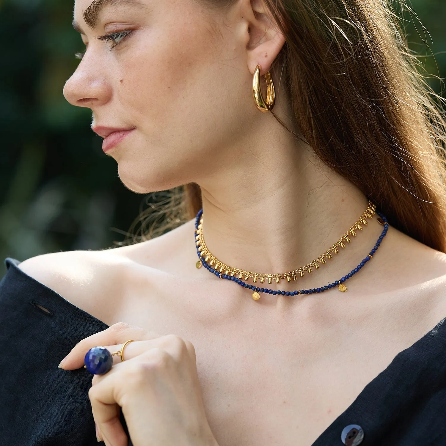 Bubble Lapis Lazuli Gold Ring (adjustable)