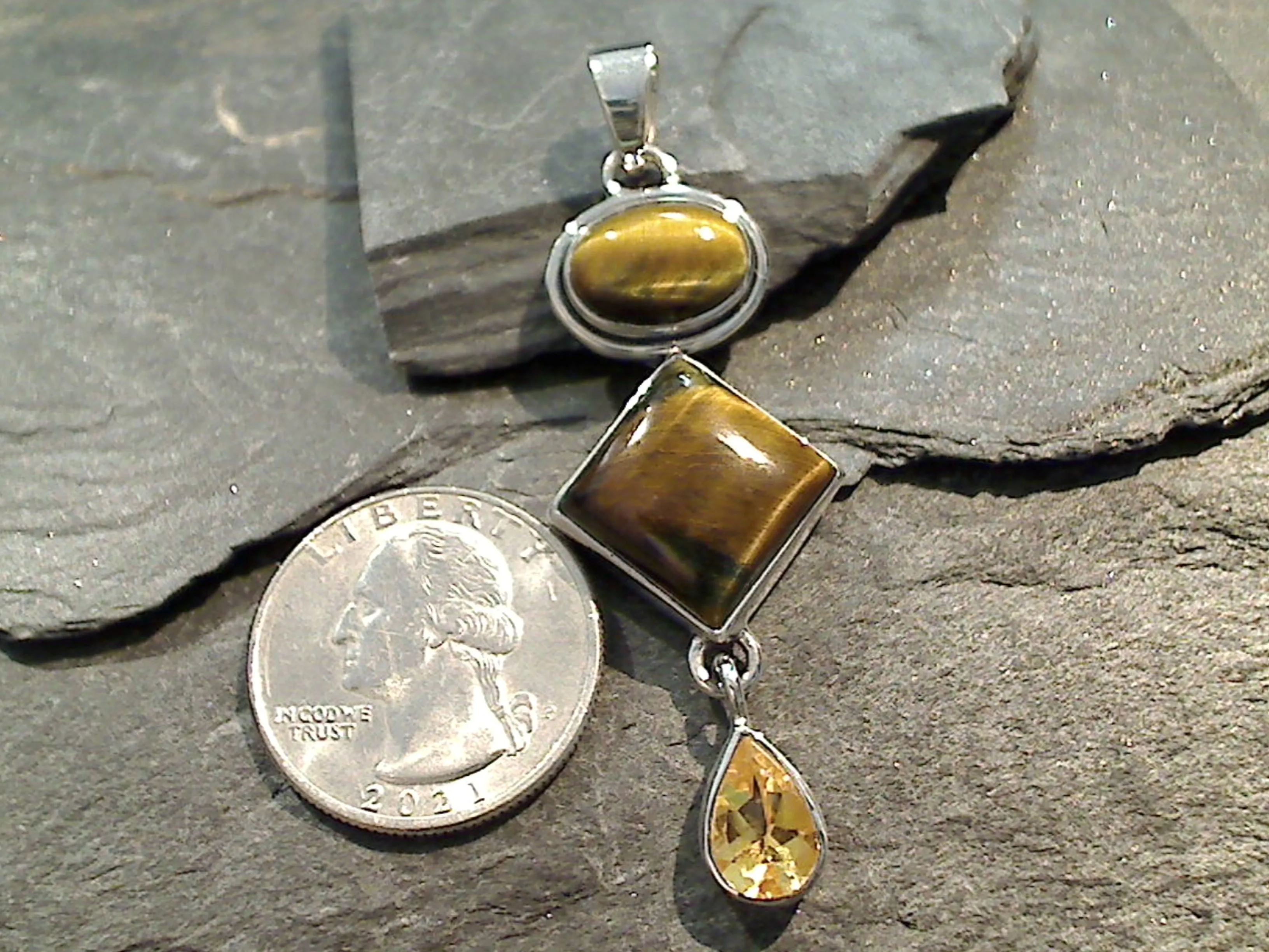 Citrine, Tiger's Eye, Sterling Silver Pendant