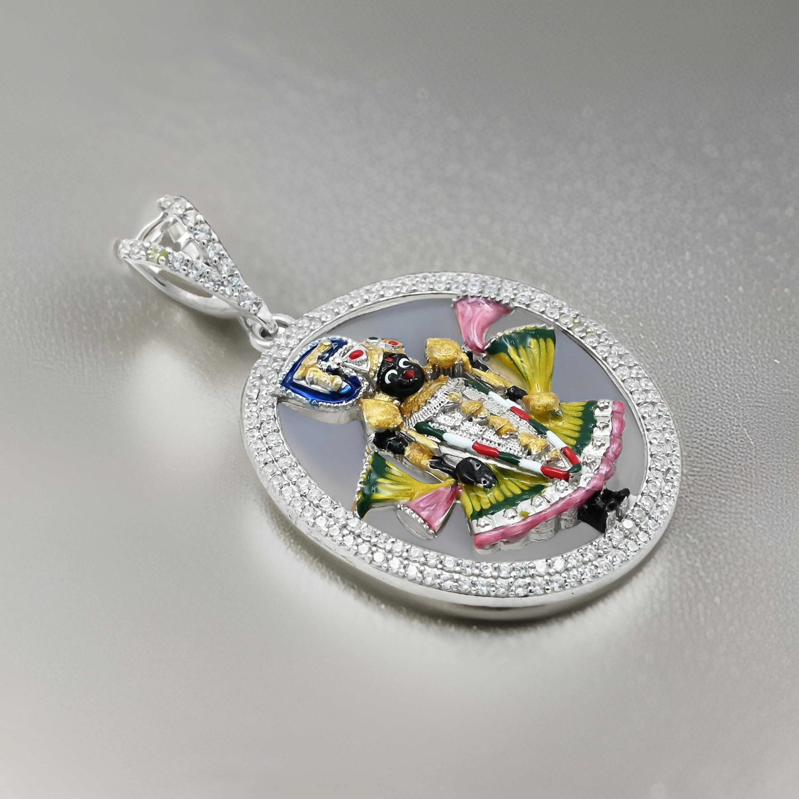 Dazzling Dwarkadhish Krishna Pendant in Silver with CZ Stones
