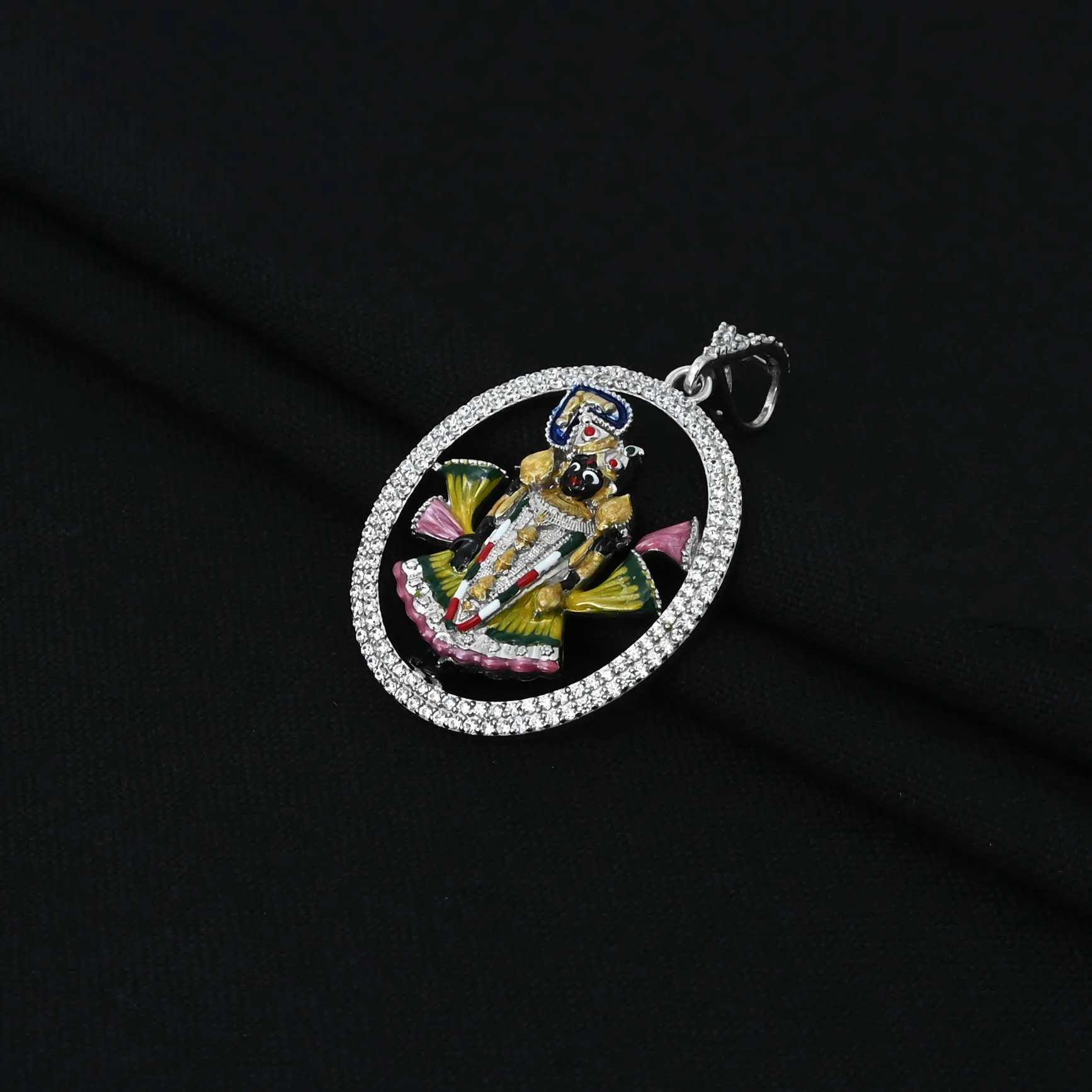 Dazzling Dwarkadhish Krishna Pendant in Silver with CZ Stones