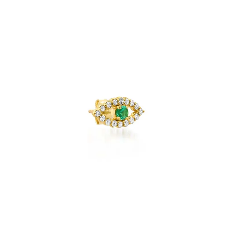 Diamond Mini Open Evil Eye Studs with Emerald Center