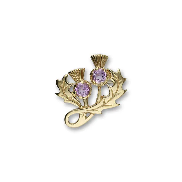 Double Thistle Brooch in Sterling Silver with Amethyst