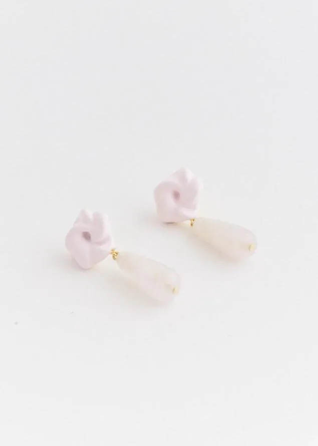 E01 Earrings With Rose Quartz Beads